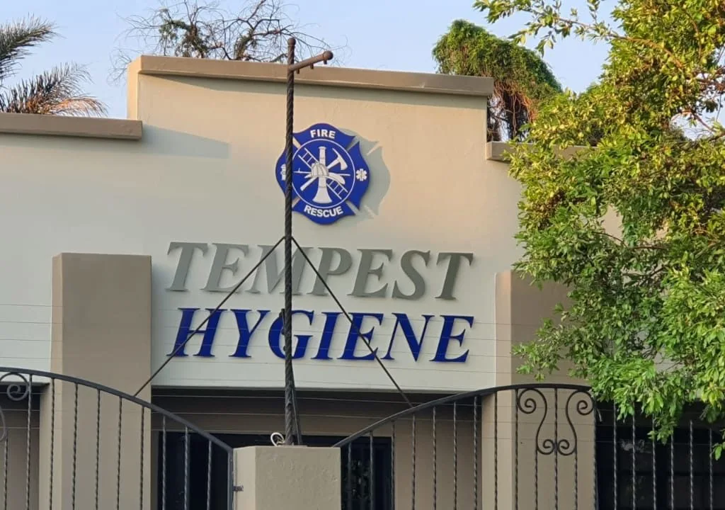 Tempest Hygiene business signage on an exterior wall