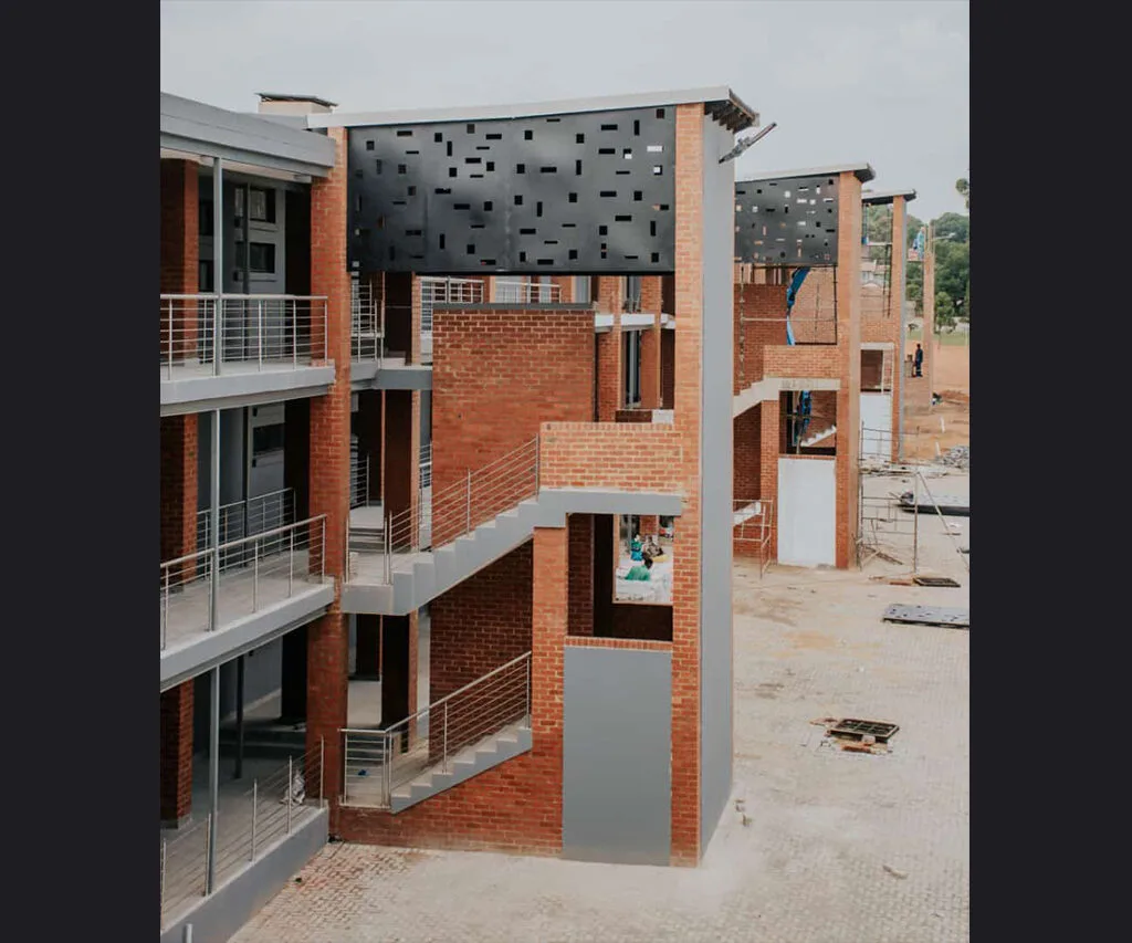 Structural steel beams and columns during building construction
