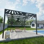 Freestanding decorative steel pergola with patterned side panels