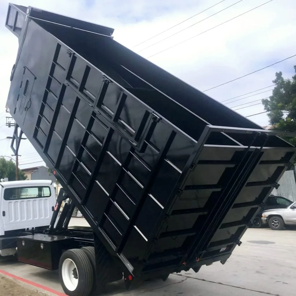 Fabricated steel tipper truck body viewed from below