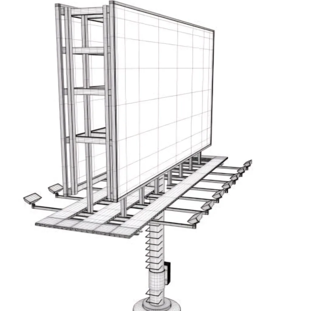 Side-view illustration of a steel billboard structure with access ladder