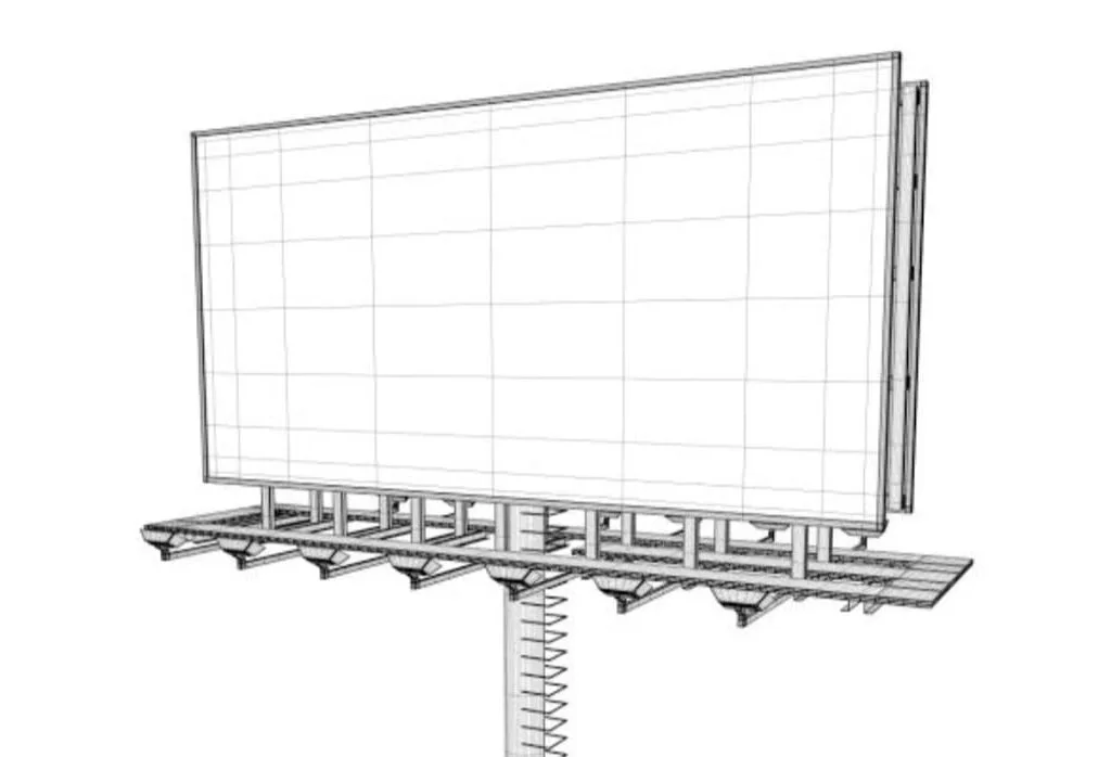 Illustration of a steel billboard frame and support column