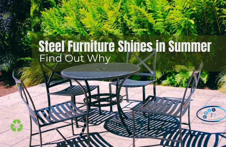 Outdoor steel patio table and chairs in a garden