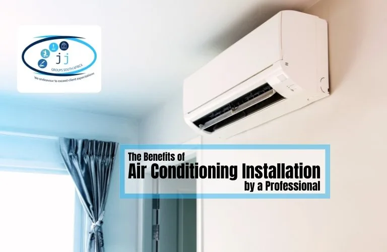 Professional air conditioning installation article graphic with a split aircon unit