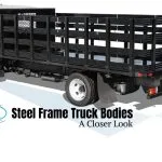 Steel frame truck body article graphic showing a flatbed truck