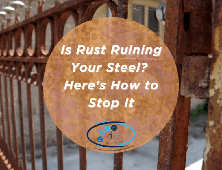 Rust prevention article graphic showing a weathered metal gate
