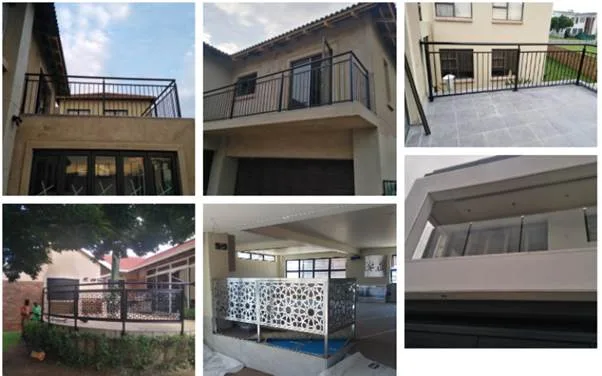 Examples of steel balustrades installed on balconies and staircases